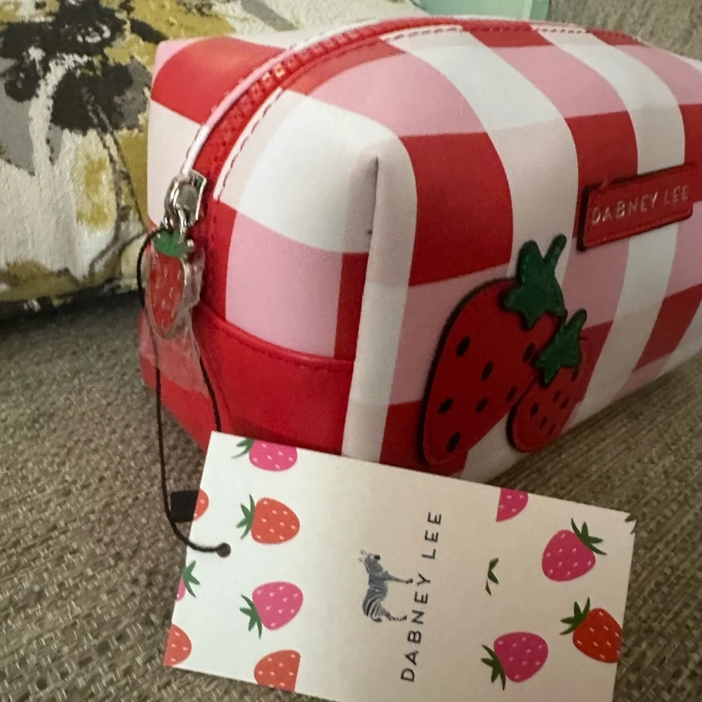 Dabney‎ Lee Strawberry Red & Pink Plaid Bag New | Cosmetic & Makeup Bag
